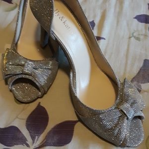 Metallic glitter peeptoe pumps